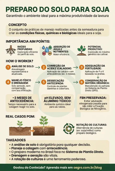 Infográfico educativo sobre Preparo Do Solo Para Soja
