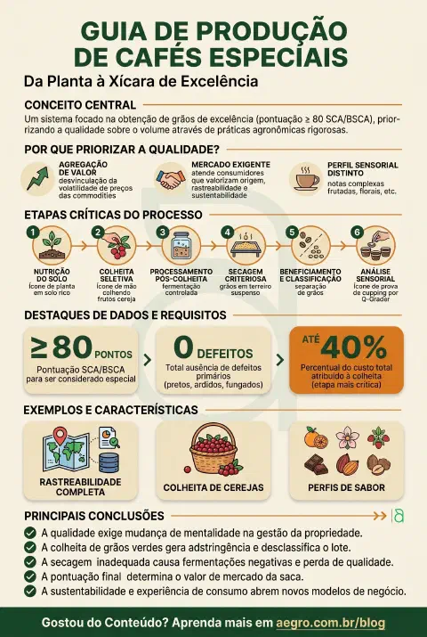 Infográfico educativo sobre Produção De Cafés Especiais