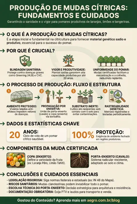Infográfico educativo sobre Produção De Mudas Cítricas