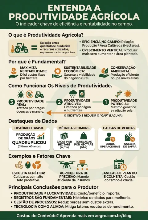 Infográfico educativo sobre Produtividade Agrícola