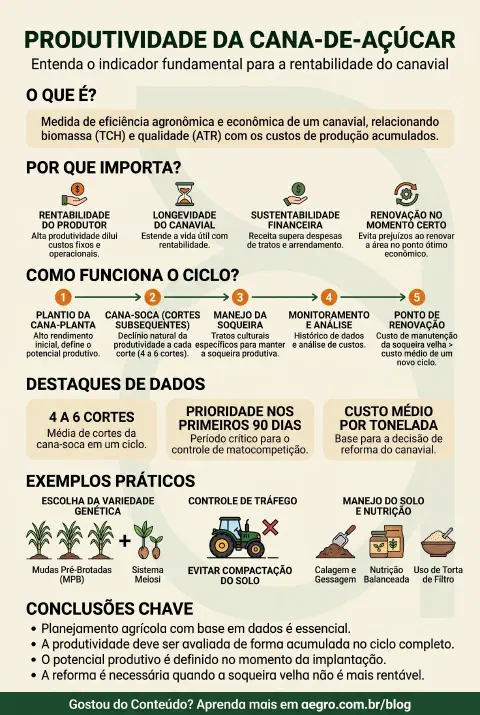 Infográfico educativo sobre Produtividade Da Cana De Açúcar