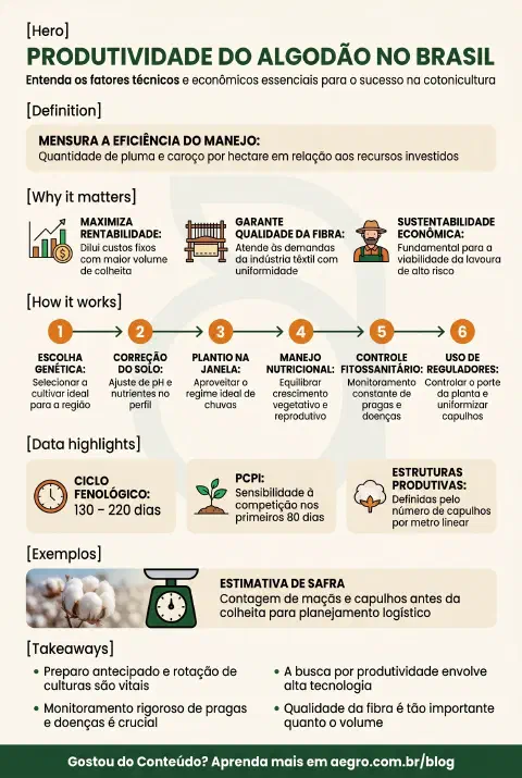 Infográfico educativo sobre Produtividade Do Algodão