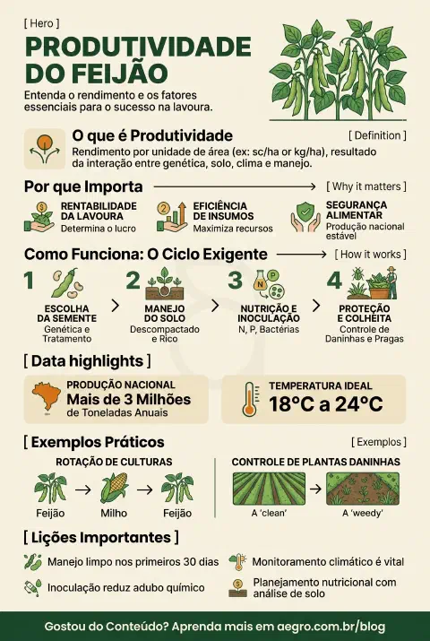 Infográfico educativo sobre Produtividade Do Feijão