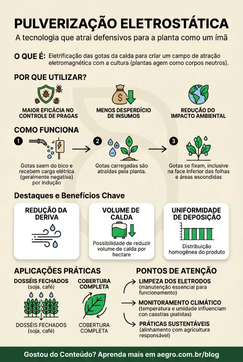 Infográfico educativo sobre Pulverização Eletrostática