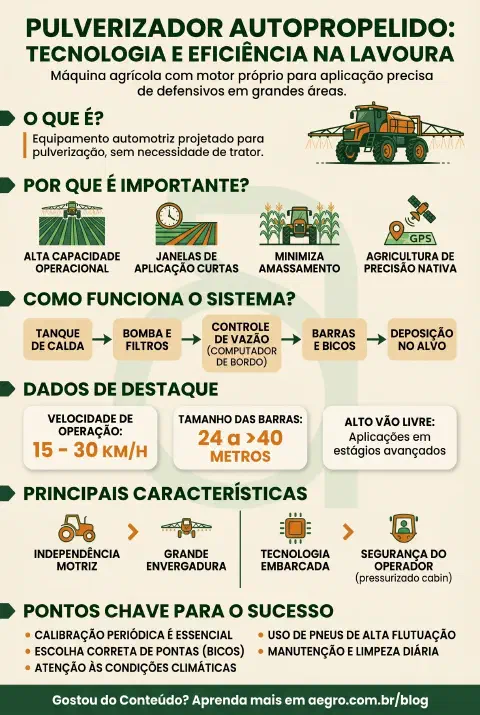 Infográfico educativo sobre Pulverizador Autopropelido