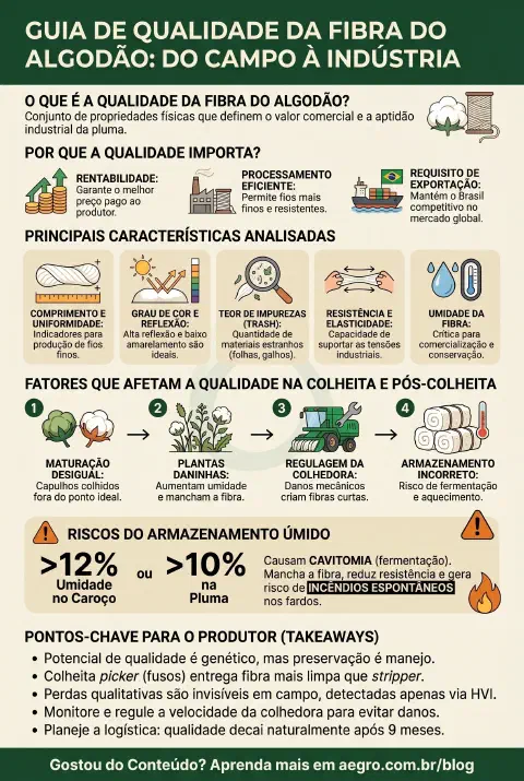 Infográfico educativo sobre Qualidade Da Fibra Do Algodão