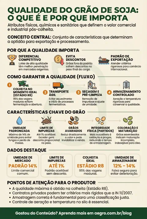 Infográfico educativo sobre Qualidade Do Grão De Soja