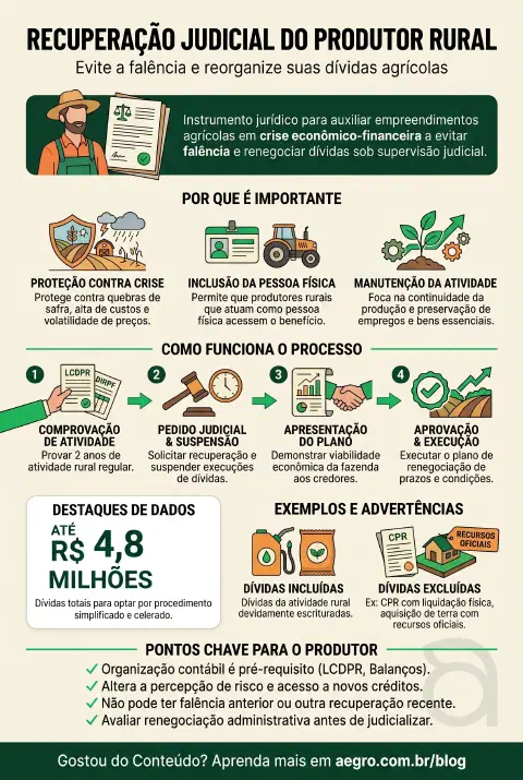 Infográfico educativo sobre Recuperação Judicial Produtor Rural