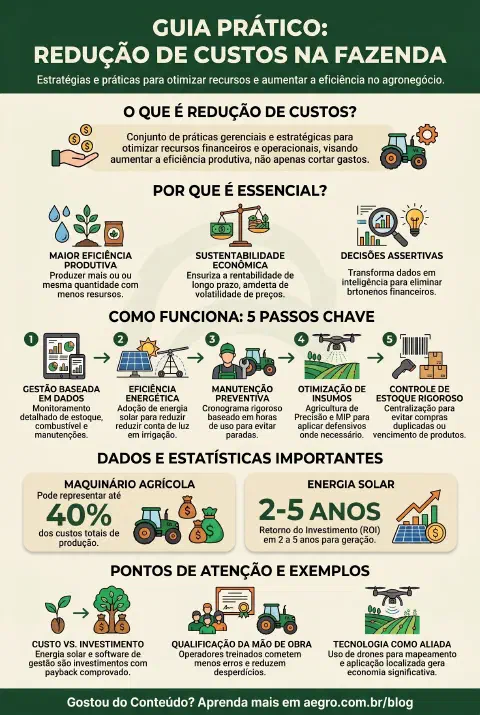 Infográfico educativo sobre Redução De Custos Na Fazenda