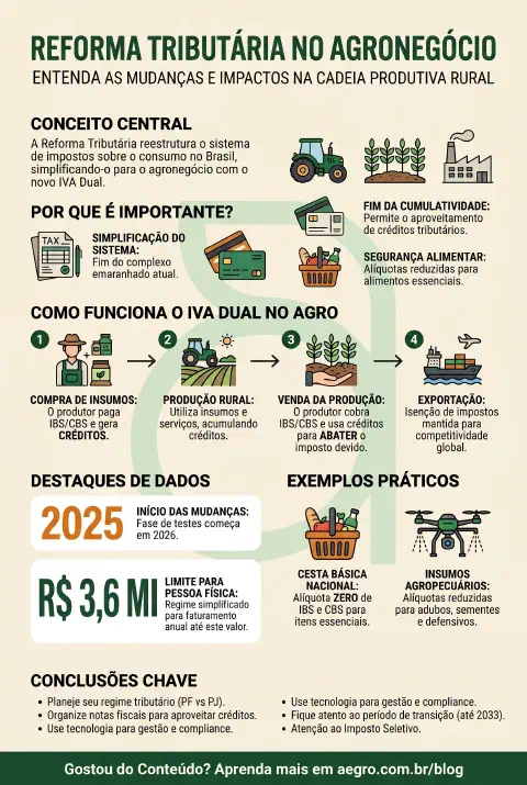 Infográfico educativo sobre Reforma Tributária Agronegócio