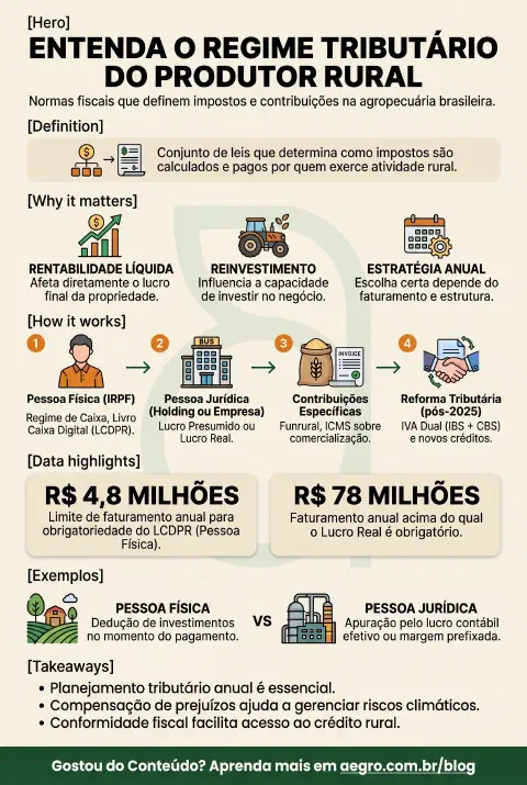 Infográfico educativo sobre Regime Tributário Produtor Rural