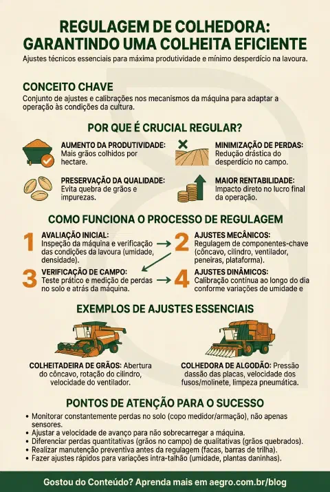 Infográfico educativo sobre Regulagem De Colhedora