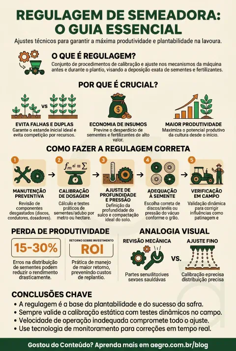 Infográfico educativo sobre Regulagem De Semeadora