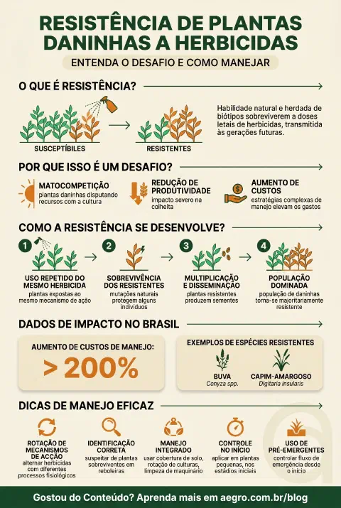 Infográfico educativo sobre Resistência De Plantas Daninhas