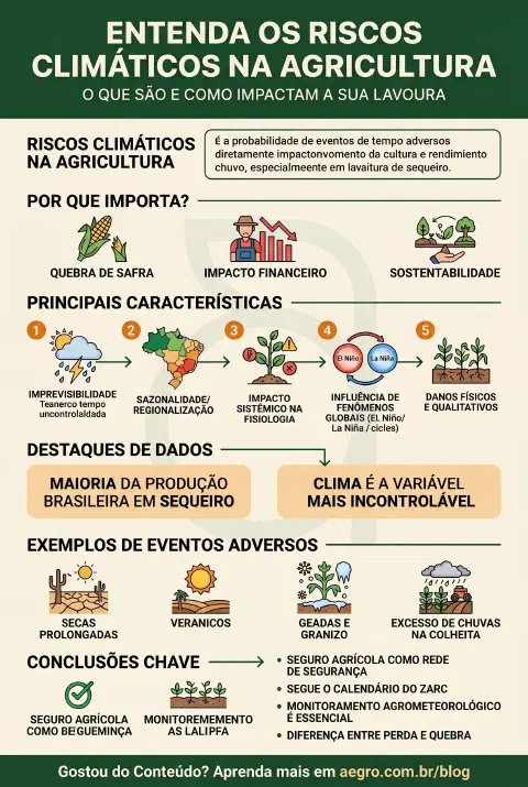 Infográfico educativo sobre Riscos Climaticos Na Agricultura
