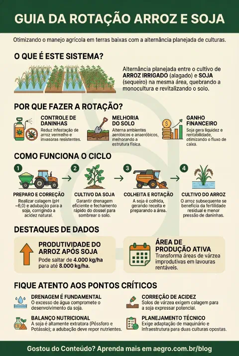Infográfico educativo sobre Rotação Arroz E Soja