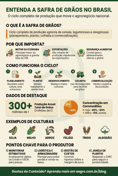 Infográfico educativo sobre Safra De Grãos