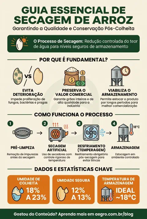 Infográfico educativo sobre Secagem De Arroz
