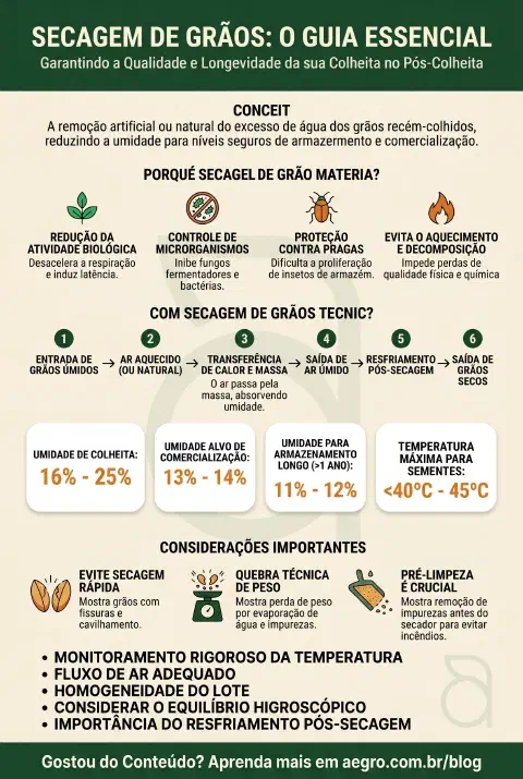 Infográfico educativo sobre Secagem De Grãos