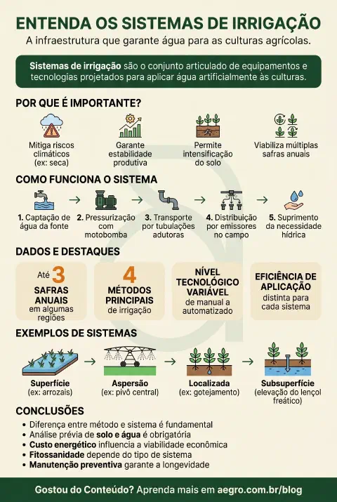 Infográfico educativo sobre Sistemas De Irrigação