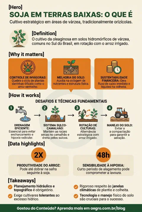 Infográfico educativo sobre Soja Em Terras Baixas