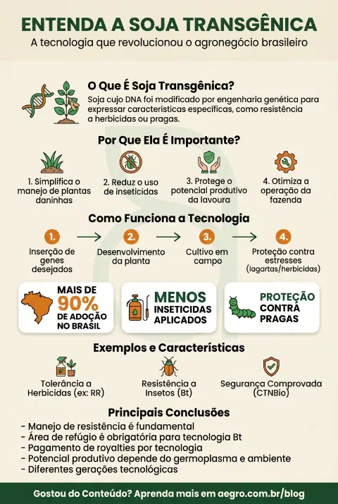 Infográfico educativo sobre Soja Transgênica