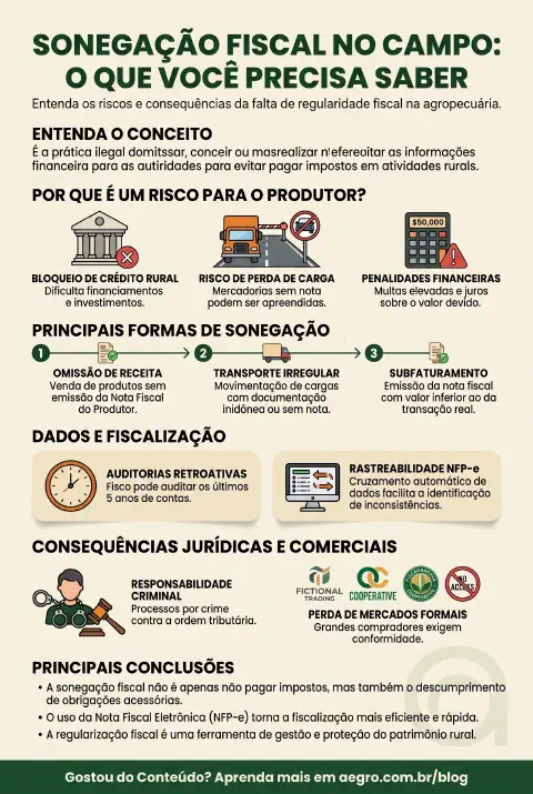 Infográfico educativo sobre Sonegação Fiscal Produtor Rural