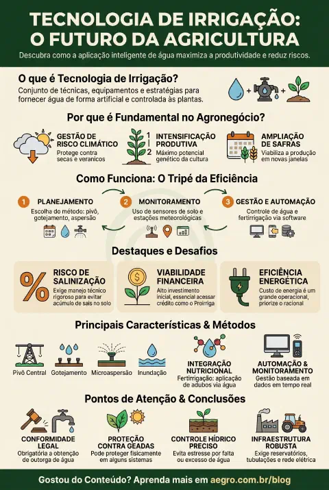 Infográfico educativo sobre Tecnologia De Irrigação