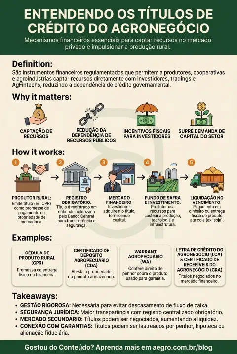 Infográfico educativo sobre Títulos De Crédito Do Agronegócio