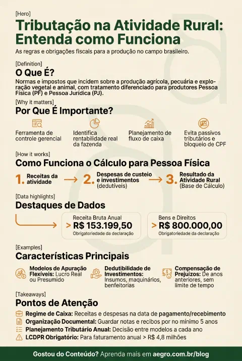 Infográfico educativo sobre Tributação Na Atividade Rural