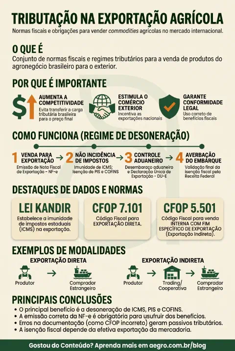 Infográfico educativo sobre Tributação Na Exportação Agrícola