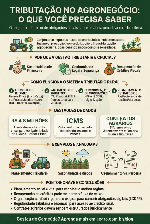 Infográfico educativo sobre Tributação No Agronegócio