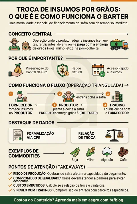 Infográfico educativo sobre Troca De Insumos Por Grãos