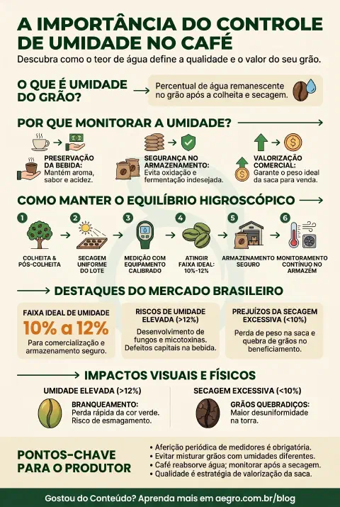 Infográfico educativo sobre Umidade Do Grão De Café