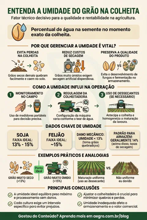Infográfico educativo sobre Umidade Do Grão Na Colheita