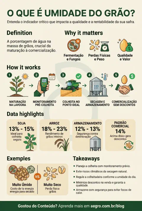 Infográfico educativo sobre Umidade Do Grão